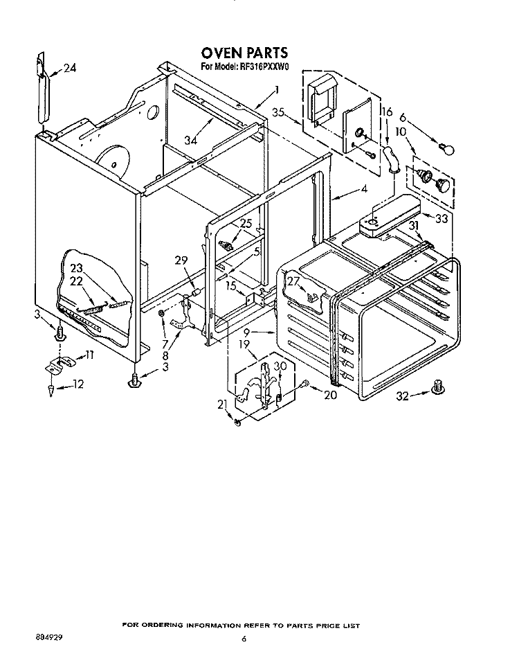 OVEN Diagram and Parts List for RF316PXXN0  Whirlpool Range