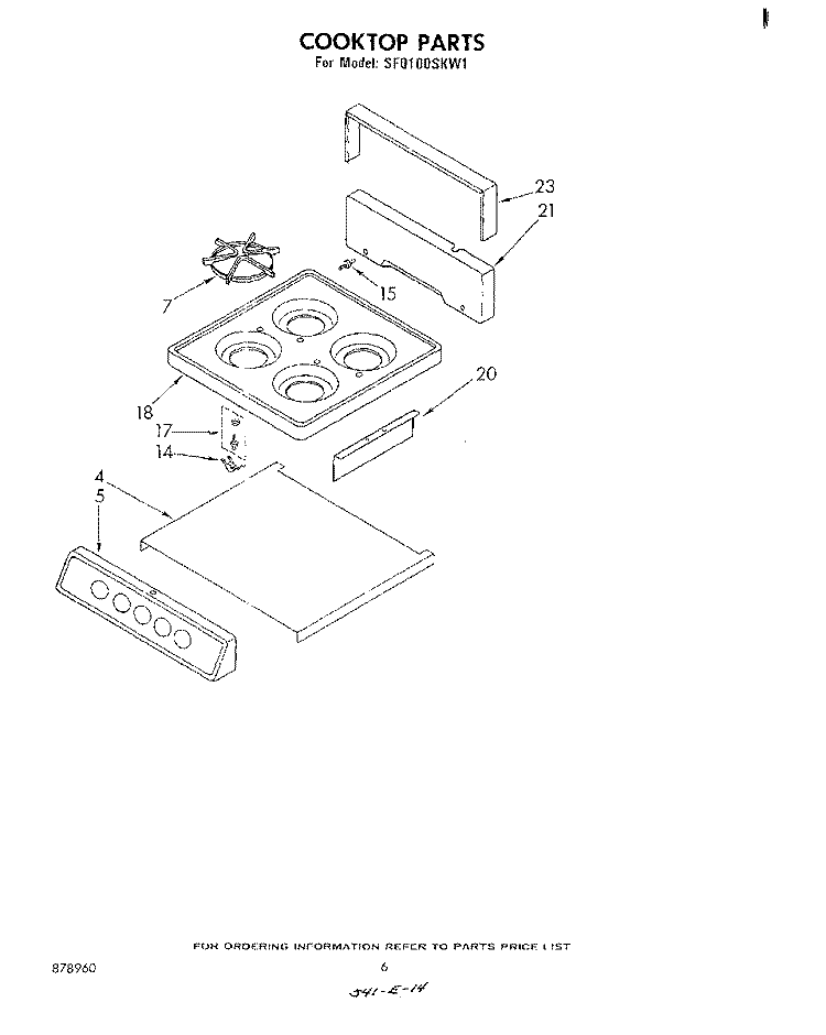 COOK TOP Diagram and Parts List for SF0100SKW1  Whirlpool Range