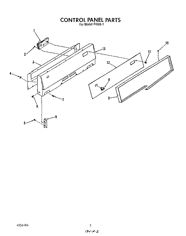CONTROL PANEL , LIT/OPTIONAL Diagram and Parts List for F4508W1  Roper Range