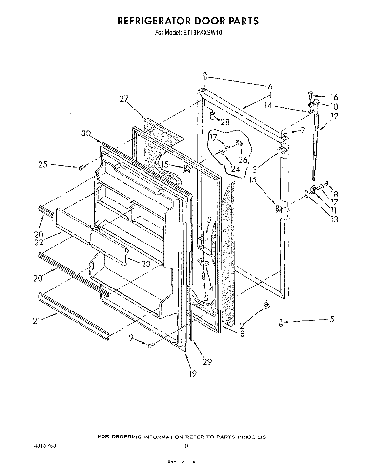 REFRIGERATOR DOOR , LIT/OPTIONAL Diagram and Parts List for ET18PKXSW10  Whirlpool Refrigerator