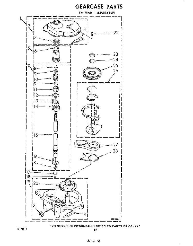 GEARCASE Diagram and Parts List for LA3400XPW1  Whirlpool Washer