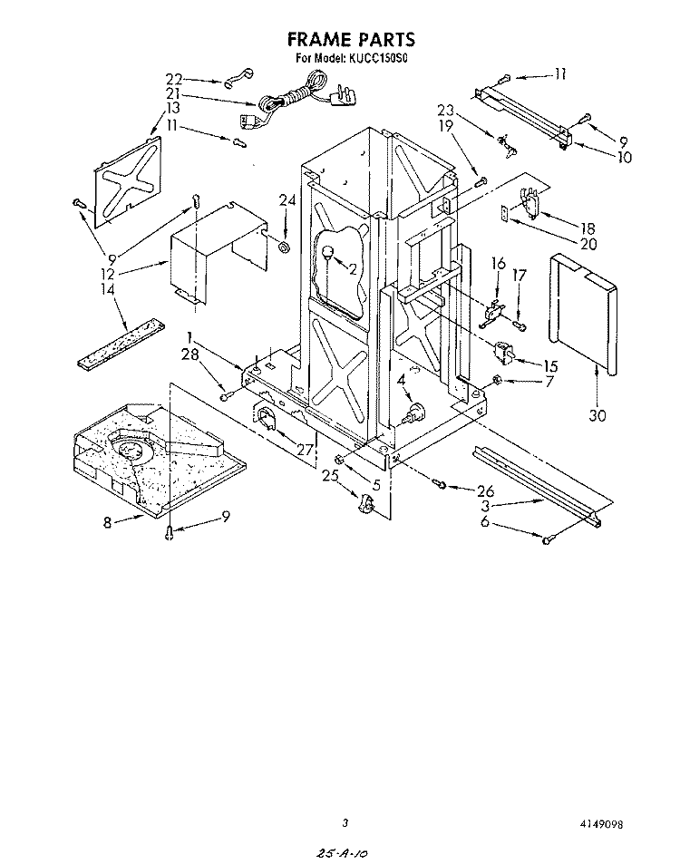 FRAME Diagram and Parts List for KUCC150S0  KitchenAid Trash Compactor