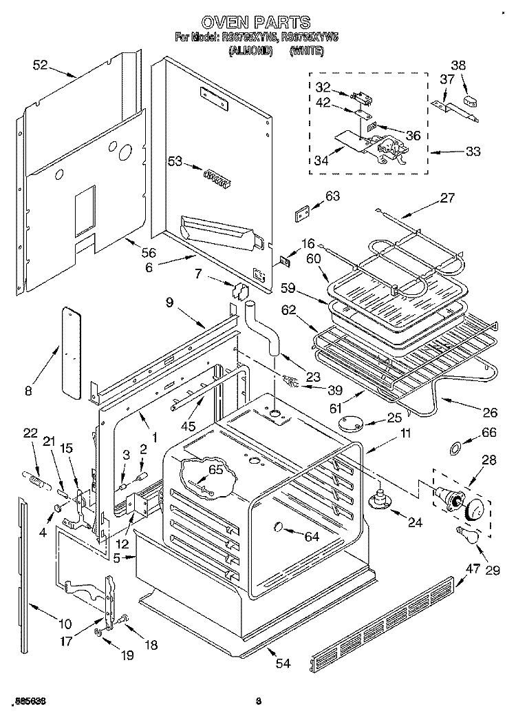 OVEN Diagram and Parts List for RS6755XYN5  Whirlpool Range