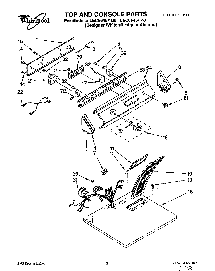 SECTION Diagram and Parts List for LEC6646AQ0  Whirlpool Dryer