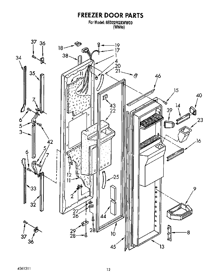FREEZER DOOR Diagram and Parts List for 6ED22RQXWW00  Whirlpool Refrigerator