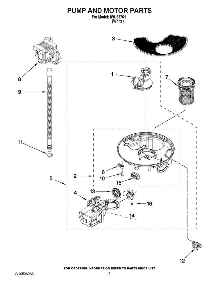 PUMP AND MOTOR PARTS Diagram and Parts List for IWU98761  Inglis Dishwasher