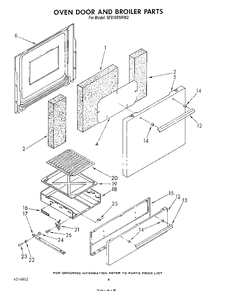 OVEN DOOR AND BROILER Diagram and Parts List for SF010ESRW2  Whirlpool Range