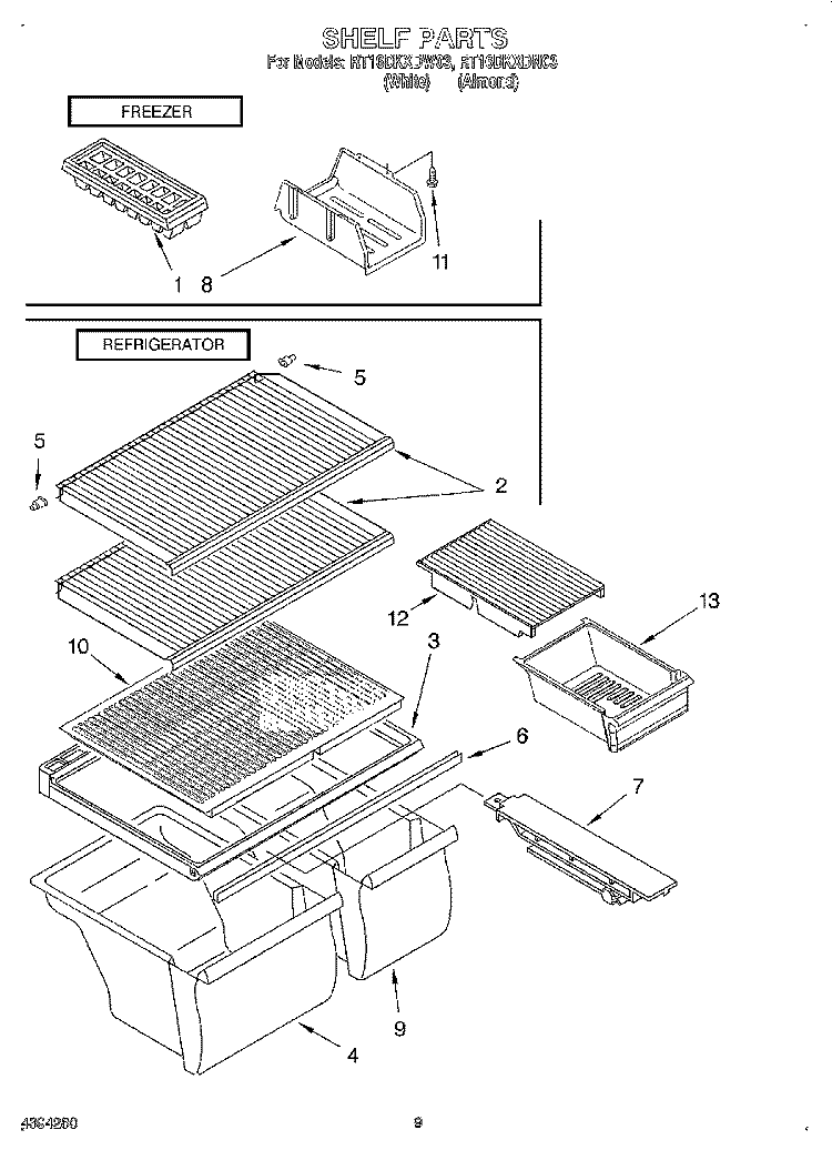 SHELF, LIT/OPTIONAL Diagram and Parts List for RT16DKXDW03  Roper Refrigerator