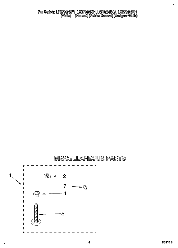 MISCELLANEOUS Diagram and Parts List for LSR7233BG1  Whirlpool Washer