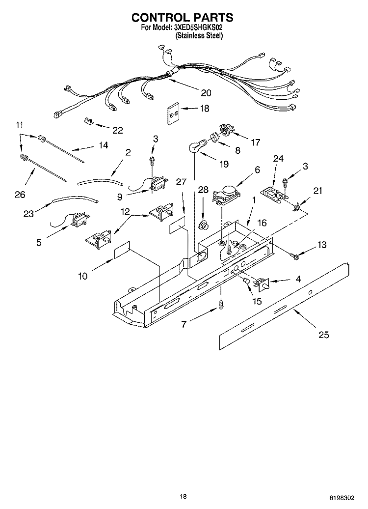 CONTROL PARTS Diagram and Parts List for 3XED5SHGKS02  Whirlpool Refrigerator
