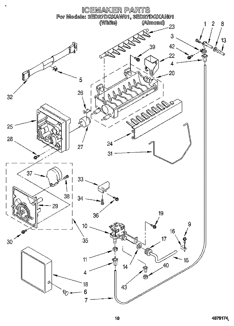 ICEMAKER, LIT/OPTIONAL Diagram and Parts List for 3ED27DQXAW01  Whirlpool Refrigerator