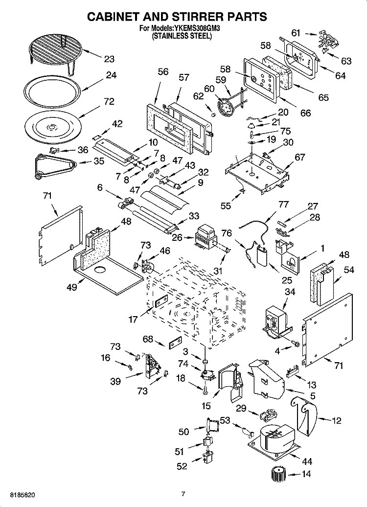 CABINET AND STIRRER PARTS Diagram and Parts List for YKEMS308GM3  KitchenAid Microwave Oven Combo