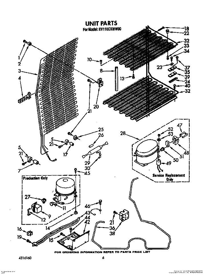 UNIT Diagram and Parts List for EV110CXWW00  Whirlpool Freezer