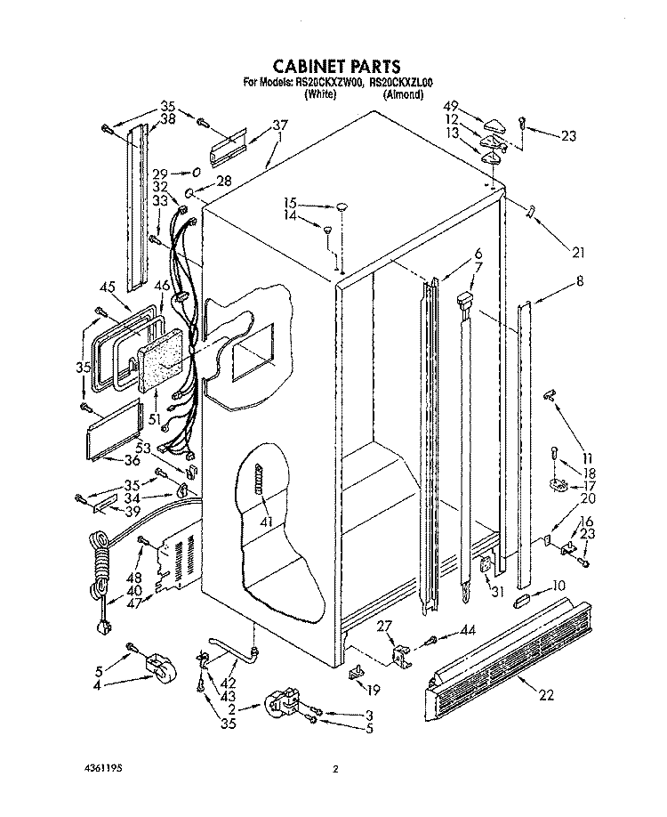 CABINET Diagram and Parts List for RS20CKXZW00  Roper Refrigerator
