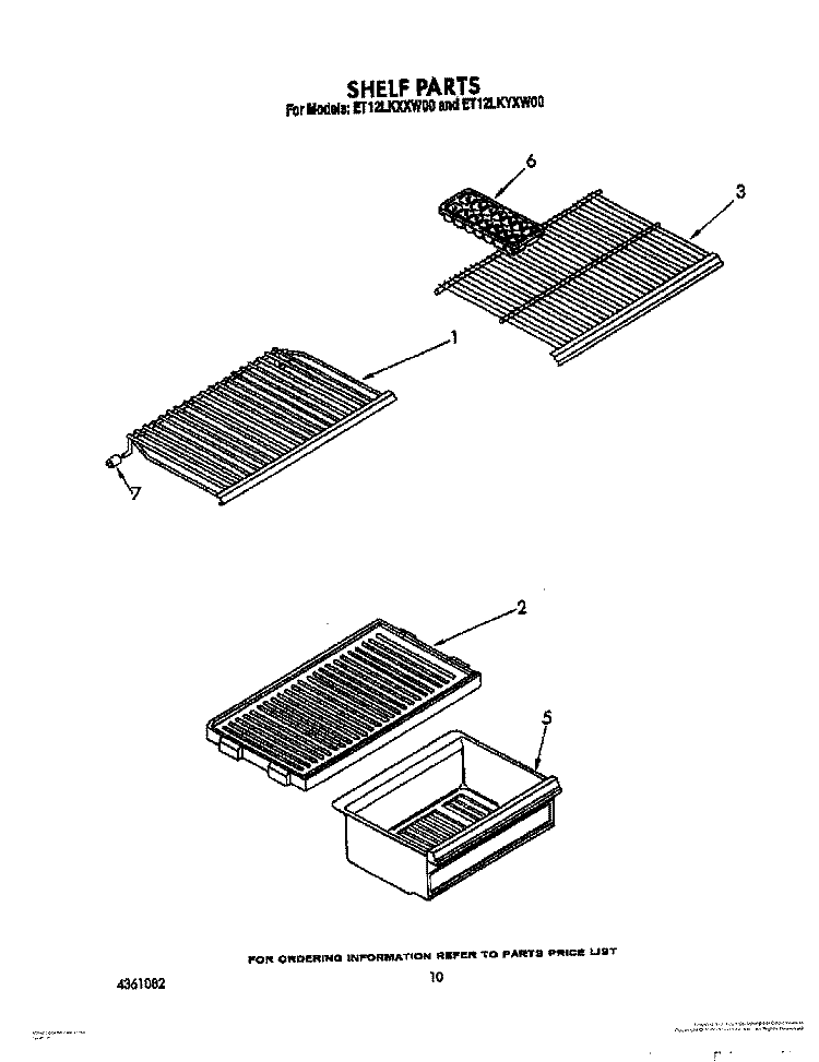 SHELF Diagram and Parts List for ET12LKYXN00  Whirlpool Refrigerator