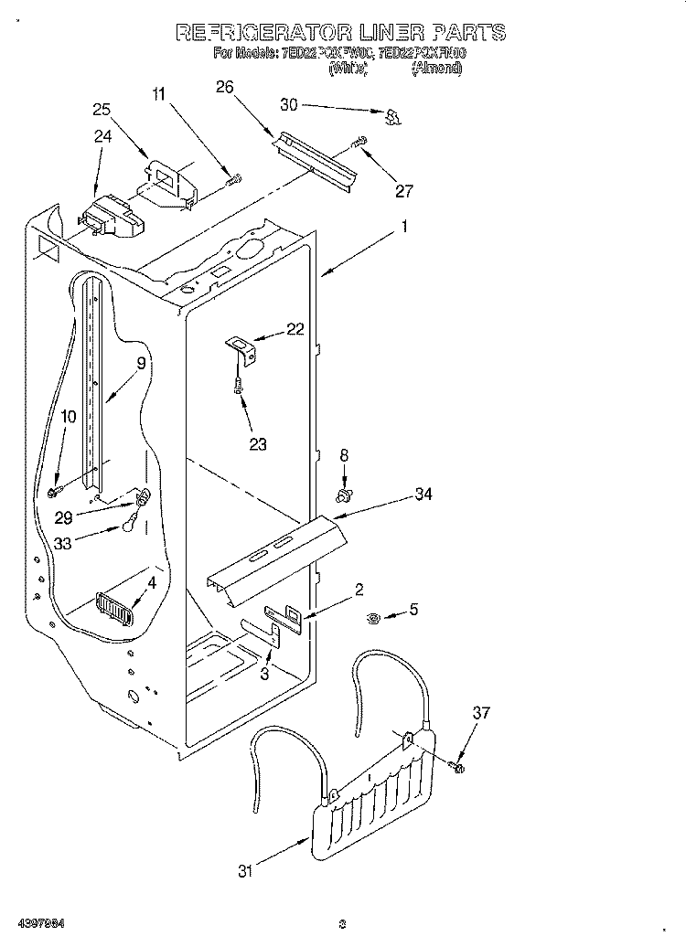 REFRIGERATOR LINER Diagram and Parts List for 7ED22PQXFW00  Whirlpool Refrigerator
