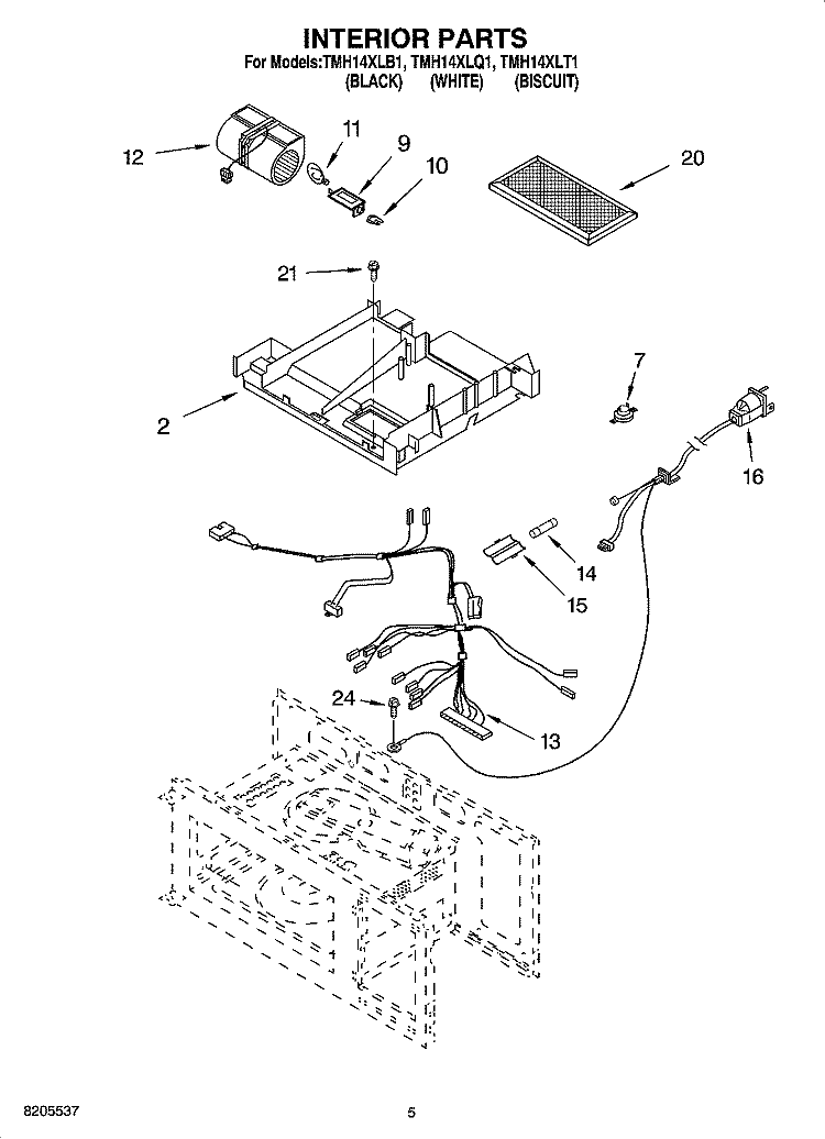 INTERIOR PARTS Diagram and Parts List for TMH14XLQ1  Estate Microwave