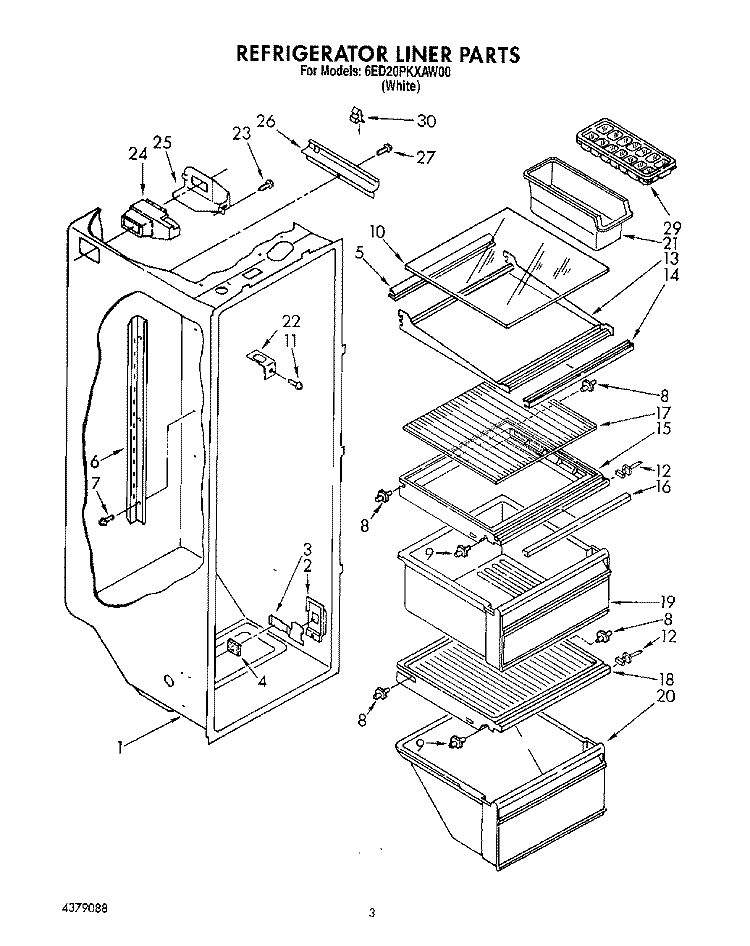 REFRIGERATOR LINER Diagram and Parts List for 6ED20PKXAW00  Whirlpool Refrigerator