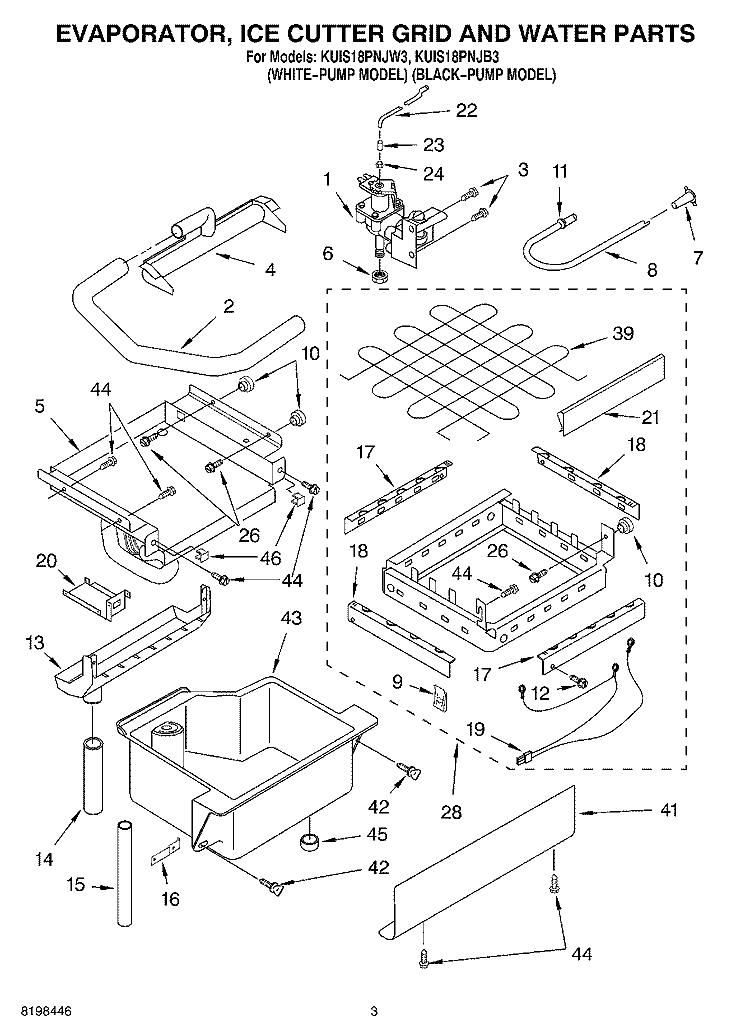 EVAPORATOR ICE CUTTER GRID AND WATER PARTS Diagram and Parts List for KUIS18PNJW3  KitchenAid Ice Maker