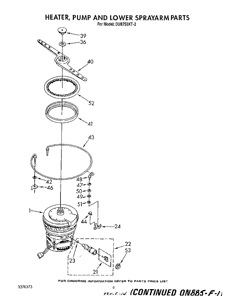 HEATER, PUMP, AND LOWER SPRAY ARM Diagram and Parts List for DU8750XT2  Whirlpool Dishwasher