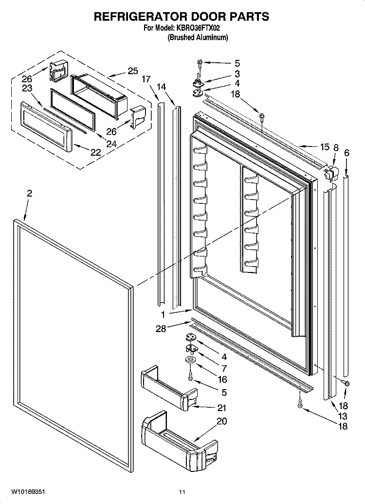 REFRIGERATOR DOOR PARTS Diagram and Parts List for KBRO36FTX02  KitchenAid Refrigerator