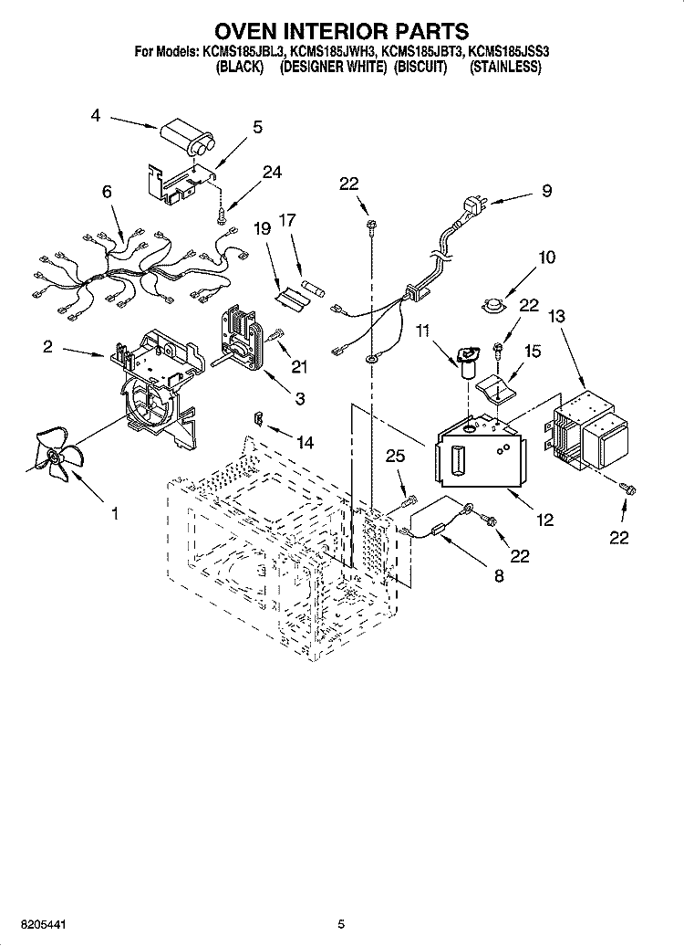 OVEN INTERIOR PARTS Diagram and Parts List for KCMS185JBT3  KitchenAid Microwave