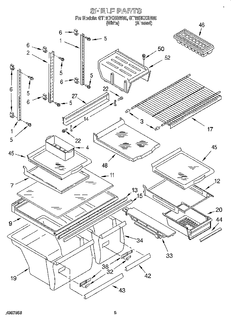 SHELF Diagram and Parts List for GT19DKXGN00  Whirlpool Refrigerator
