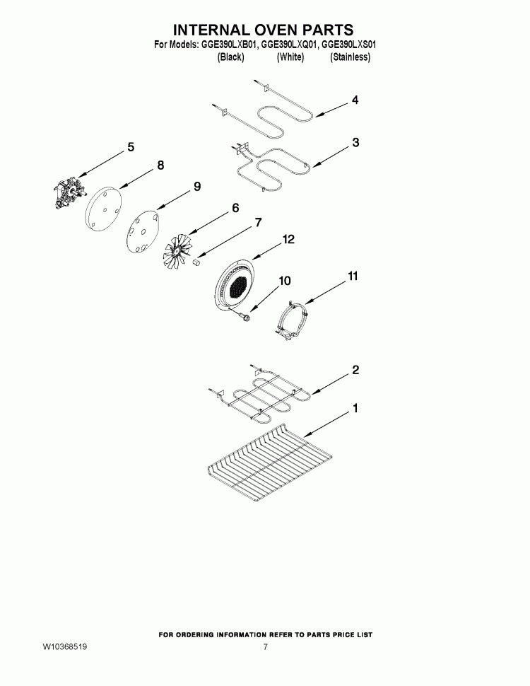 INTERNAL OVEN PARTS Diagram and Parts List for GGE390LXB01  Whirlpool Range