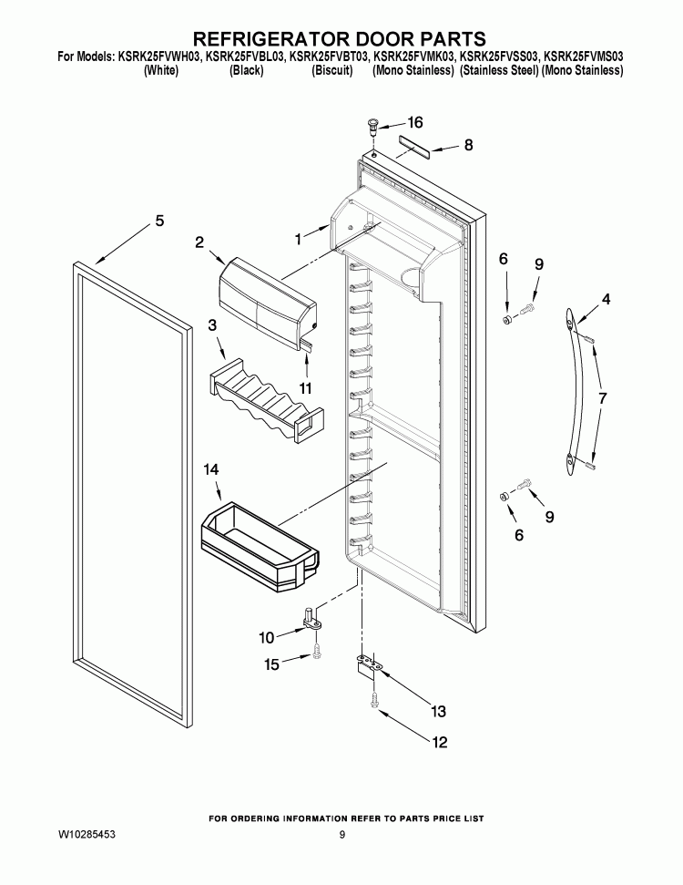 REFRIGERATOR DOOR PARTS Diagram and Parts List for KSRK25FVBL03  KitchenAid Refrigerator