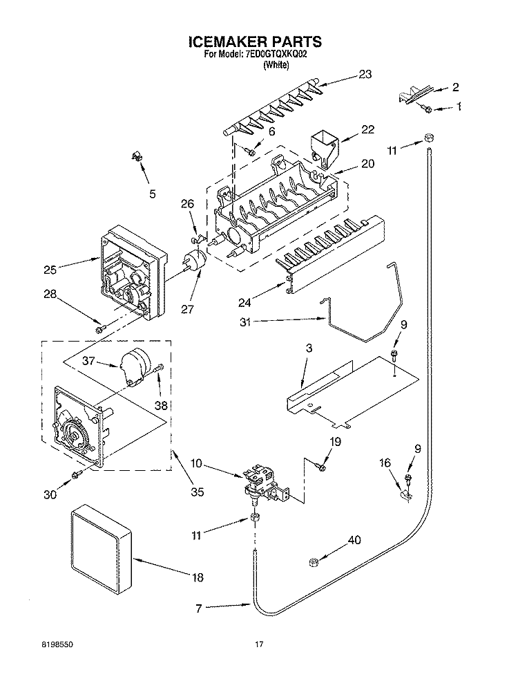 ICEMAKER PARTS Diagram and Parts List for 7ED0GTQXKQ02  Whirlpool Refrigerator