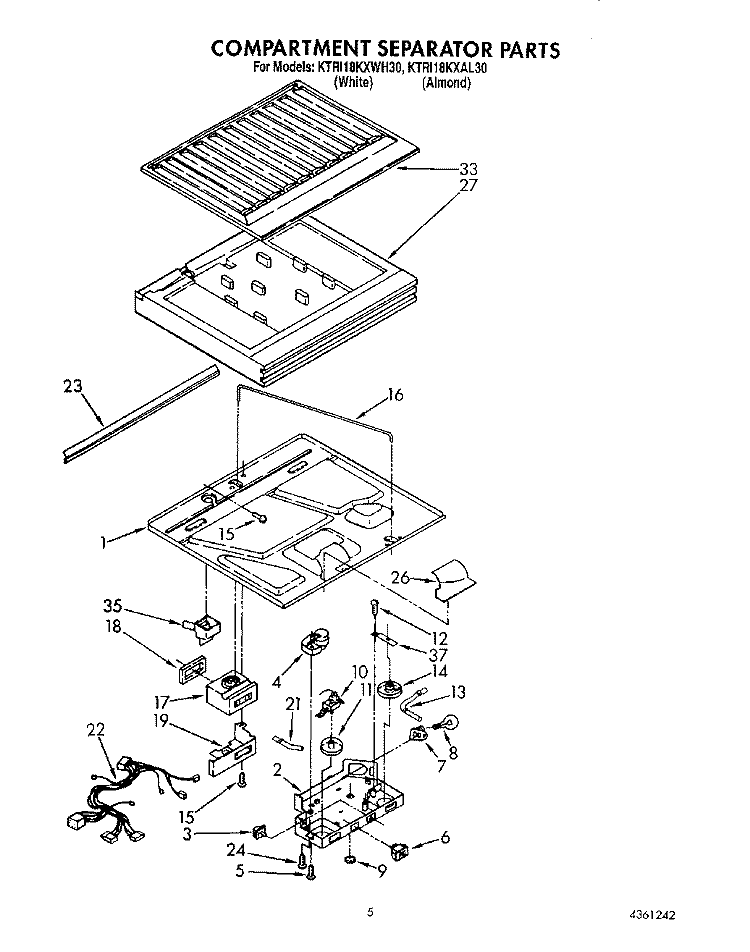 COMPARTMENT SEPARATOR Diagram and Parts List for KTRI18KXWH30  Whirlpool Refrigerator