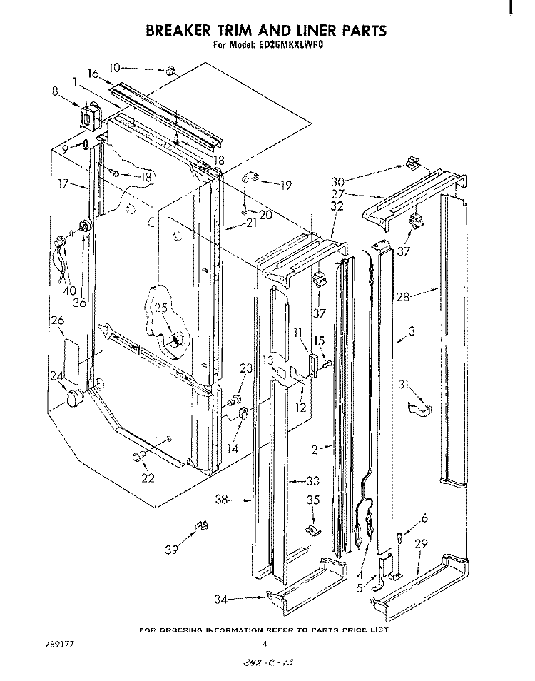 BREAKER TRIM AND LINER Diagram and Parts List for ED26MKXLWR0  Whirlpool Refrigerator