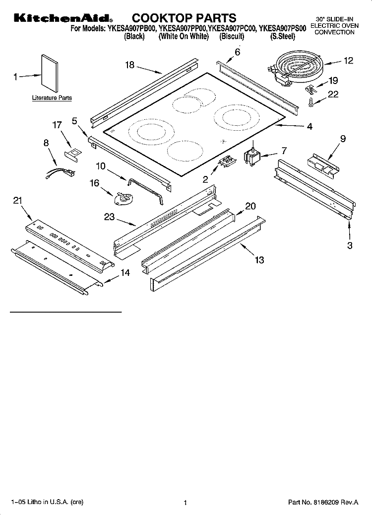 COOKTOP PARTS Diagram and Parts List for YKESA907PP00  KitchenAid Range