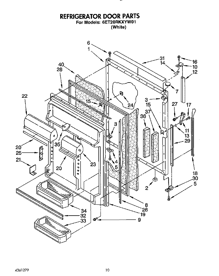 REFRIGERATOR DOOR Diagram and Parts List for 6ET20RKXYW01  Whirlpool Refrigerator