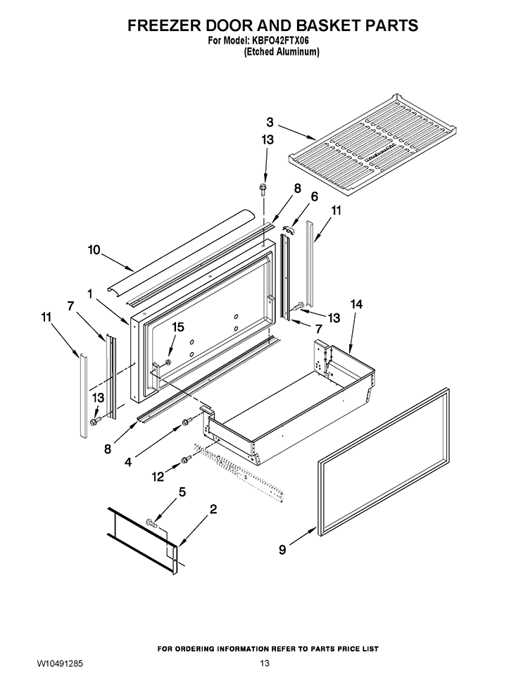 FREEZER DOOR AND BASKET PARTS Diagram and Parts List for KBFO42FTX06  KitchenAid Refrigerator