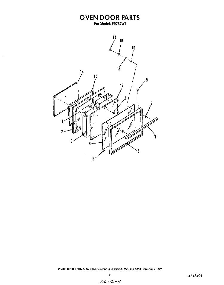 OVEN DOOR, WIRING DIAGRAM Diagram and Parts List for F9257^1  Whirlpool Range