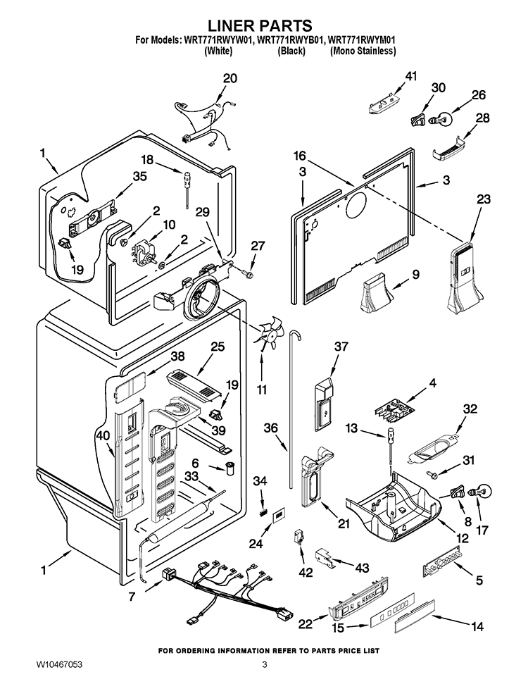 LINER PARTS Diagram and Parts List for WRT771RWYW01  Whirlpool Refrigerator