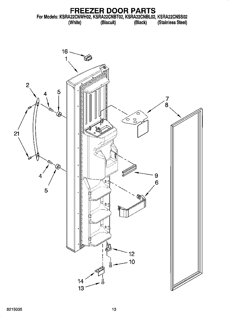 FREEZER DOOR PARTS Diagram and Parts List for KSRA22CNWH02  KitchenAid Refrigerator