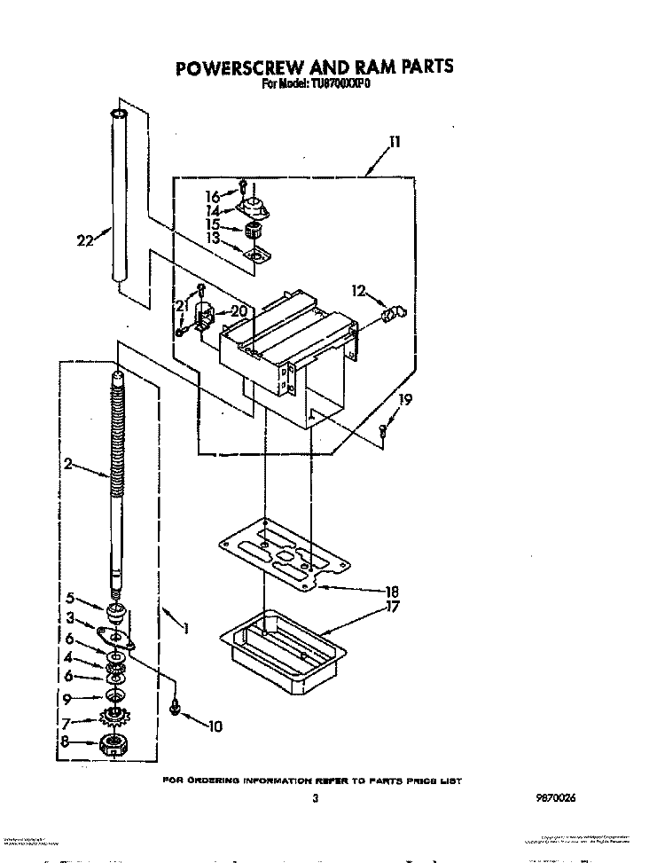 POWERSCREW AND RAM Diagram and Parts List for TU8700XXP0  Whirlpool Trash Compactor