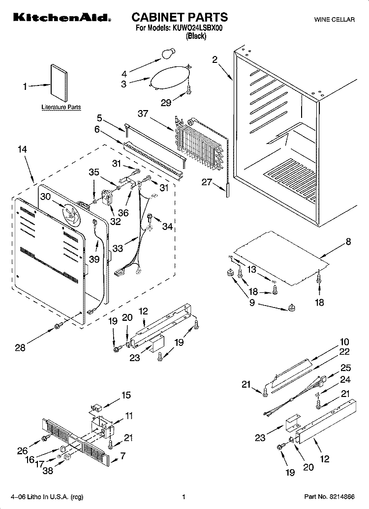 CABINET PARTS Diagram and Parts List for KUWO24LSBX00  KitchenAid Wine and Beverage Cooler