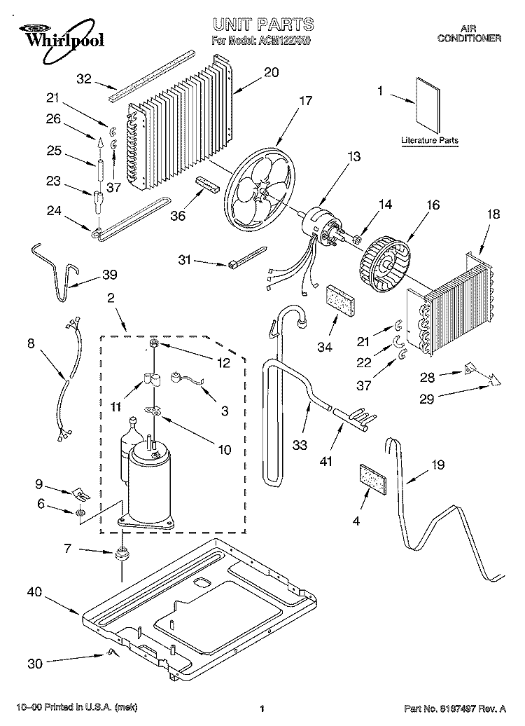 UNIT, LITERATURE Diagram and Parts List for ACM122XK0  Whirlpool Air Conditioner