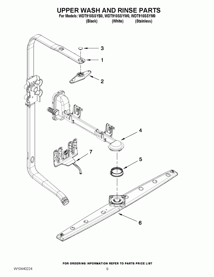 UPPER WASH AND RINSE PARTS Diagram and Parts List for WDT910SSYW0  Whirlpool Dishwasher