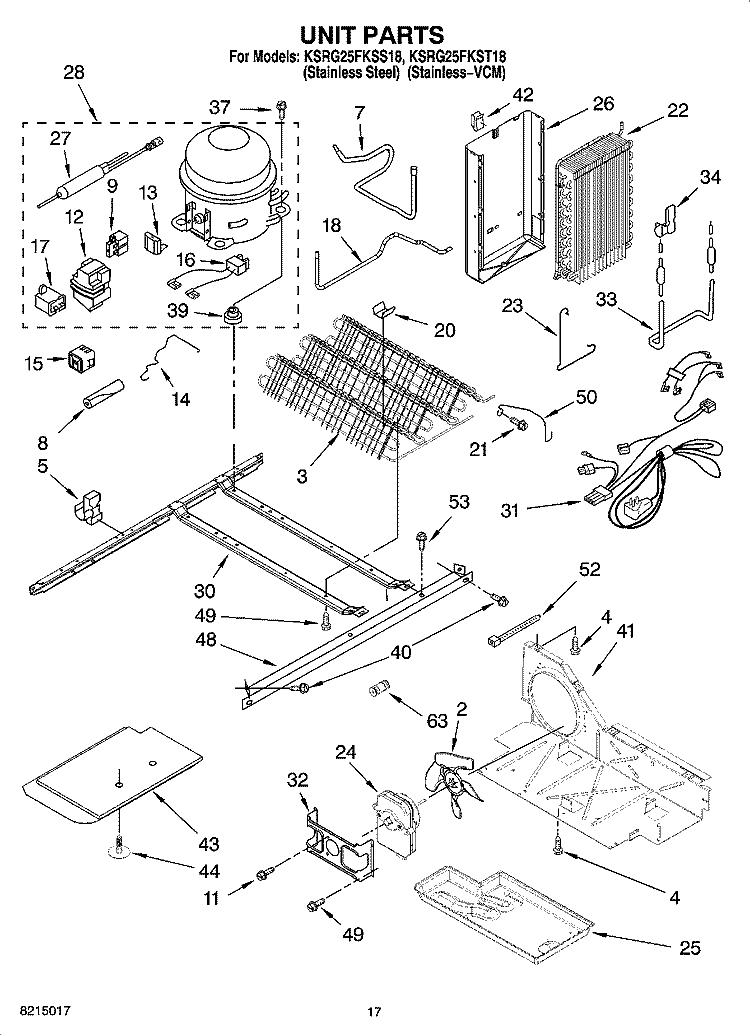 UNIT PARTS Diagram and Parts List for KSRG25FKST18  KitchenAid Refrigerator
