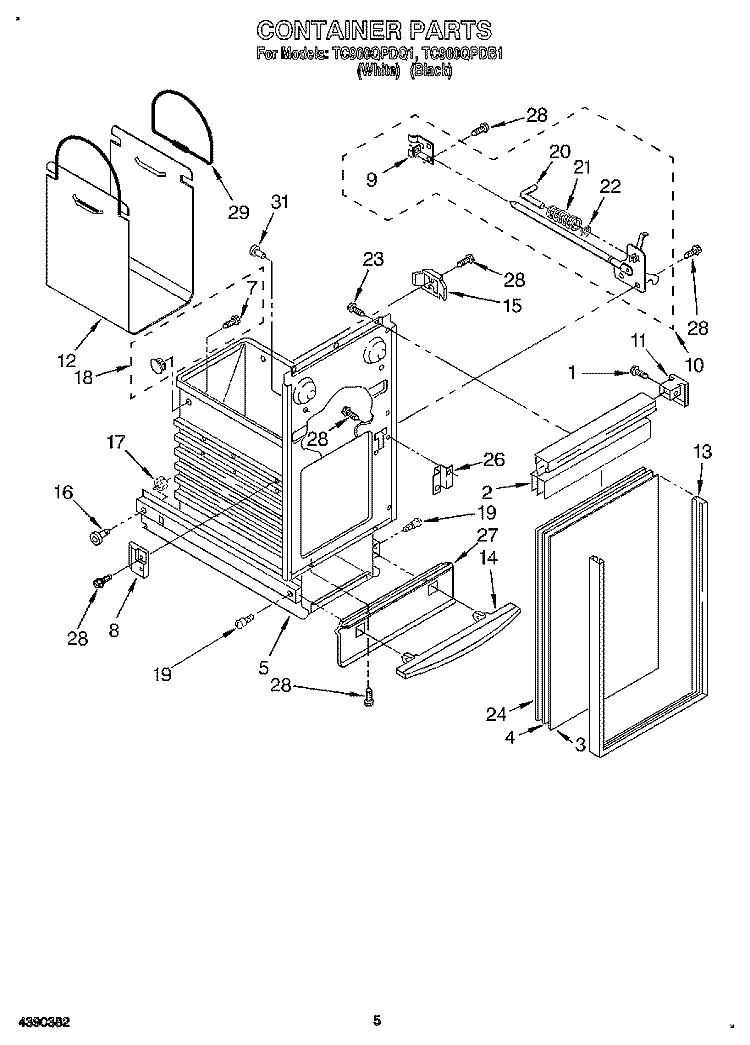 CONTAINER Diagram and Parts List for TC900QPDQ1  Whirlpool Trash Compactor