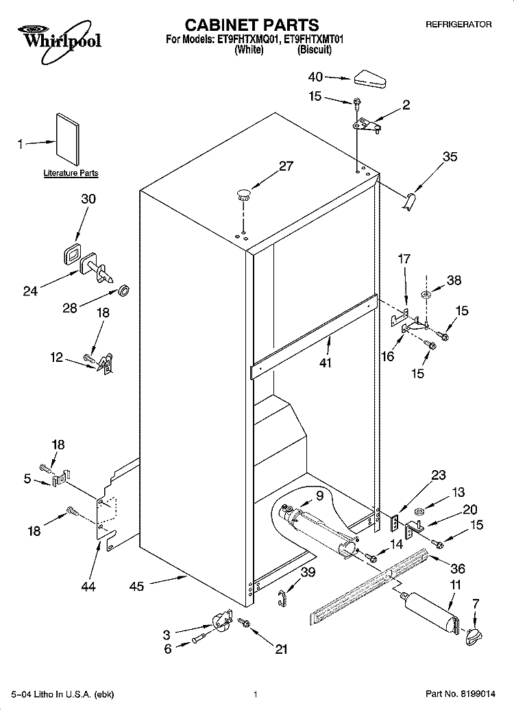 CABINET PARTS Diagram and Parts List for ET9FHTXMQ01  Whirlpool Refrigerator