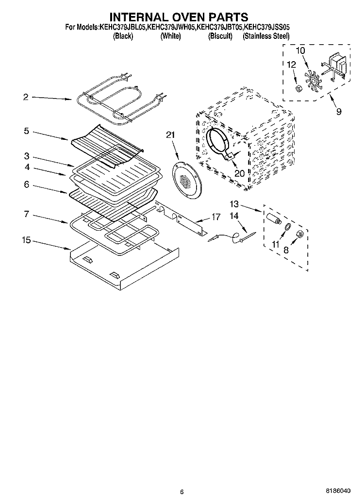 INTERNAL OVEN PARTS Diagram and Parts List for KEHC379JSS05  KitchenAid Microwave Oven Combo