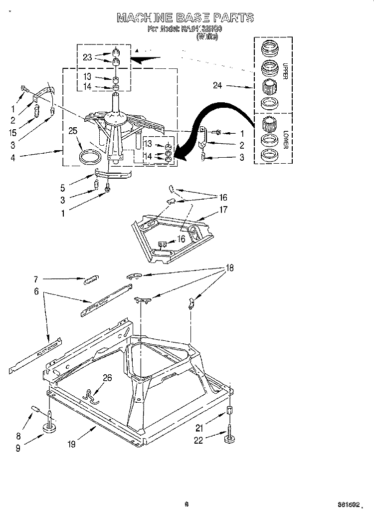 MACHINE BASE Diagram and Parts List for RAB4132HQ0  Whirlpool Washer