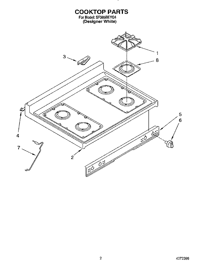 COOKTOP Diagram and Parts List for SF365BEYQ4  Whirlpool Range