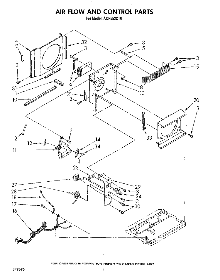 AIRFLOW AND CONTROL Diagram and Parts List for ACP552XT0  Whirlpool Air Conditioner