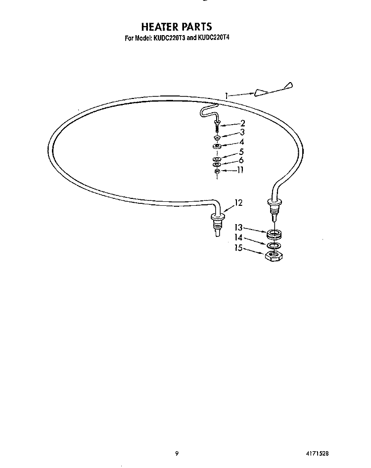 HEATER Diagram and Parts List for KUDC220T3  KitchenAid Dishwasher